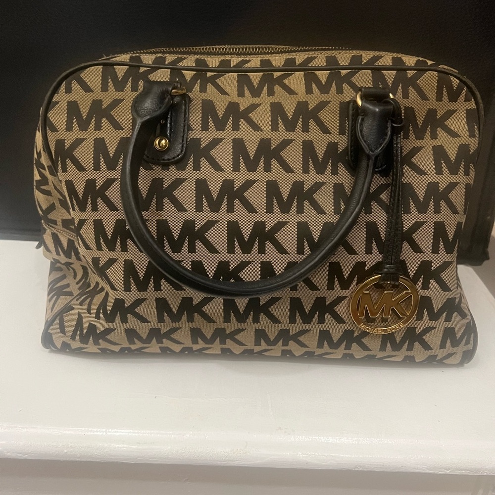 Michael Kors Black Logo-Print Domed Satchel